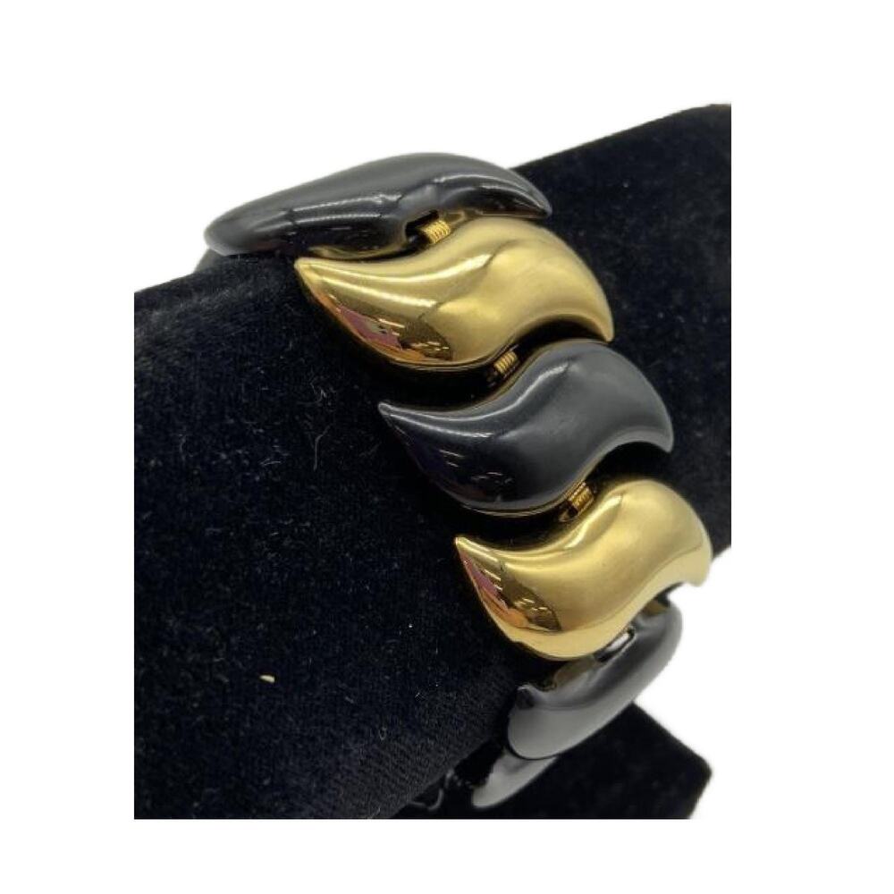 Vintage Napier Wide Black Enamel Gold tone S Link Bracelet